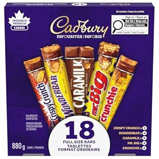 CADBURY 18 Full size Chocolatey Candy Bars, Variety Pack, Wunderbar, Caramilk, Mr. Big, Crunchie, Crispy Crunch, Gift Pack, 880 g