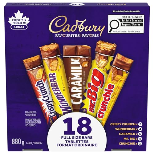 Cadbury - CADBURY 18 Full size Chocolatey Candy Bars, Variety Pack, Wunderbar, Caramilk, Mr. Big, Crunchie, Crispy Crunch, Gift Pack, 880 g