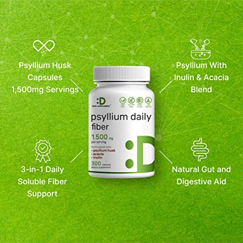 Psyllium Husk Fiber, 300 Capsules 1500mg Serving, Complexed with