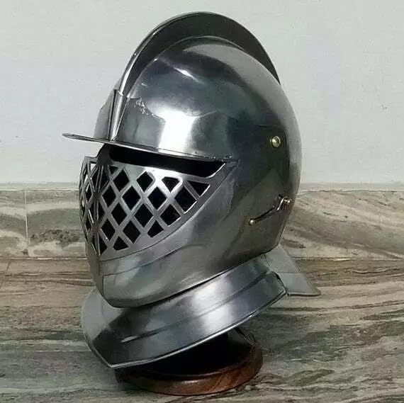 Medieval Battle-Ready Steel Armor Helmet, Silver Thracian Roman Style, Museum Quality Construction, Adult Size Combat Suit Helmet for Historical Reenactment and Costume Display
