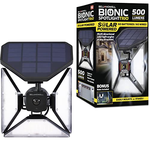 Bell+Howell Bionic Trio Solar Lights Outdoor with Motion Sensor, Super Bright Landscape Spotlight for Outdoor, Patio, Yard, and Garden â 500 Lumens, Black, As Seen On TV (Cool White)