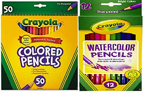 Crayola Colored Pencils, 50 Count, with Crayola Watercolor Colored Pencils Assorted Colors 12 Count