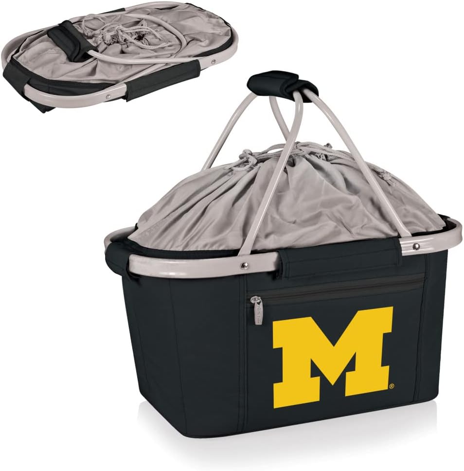 NCAA Michigan Wolverines Metro Shopping Basket - Insulated Picnic Basket - Collapsible Market Basket - Utility Tote Cooler Bag