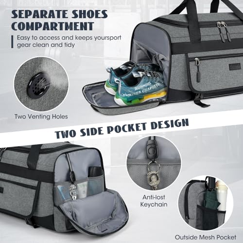 Image of IGOLUMON Gym Bag for Men 55L Sports Duffel Bags Gym Duffle Bag Women with Shoe Compartment & Wet Pocket Water Resistant Travel Duffel Bag Lightweight Weekender Overnight Bag Gray