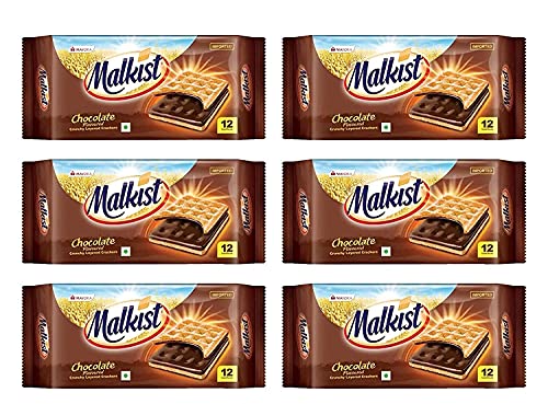 Image of Malkist Chocolate Flavoured Crunchy Layered Crackers - Chocolate Coated Biscuit - 138gm (12 Piece Per Pack) (Pack of 6)