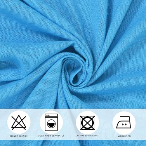 Image of THE LINEN COMPANY Cotton Linen Solid Eyelet Curtain for Window, Carolina Blue, Light Filtering Fabric, Elegant Home Decor Curtain Panel, 4 Feet