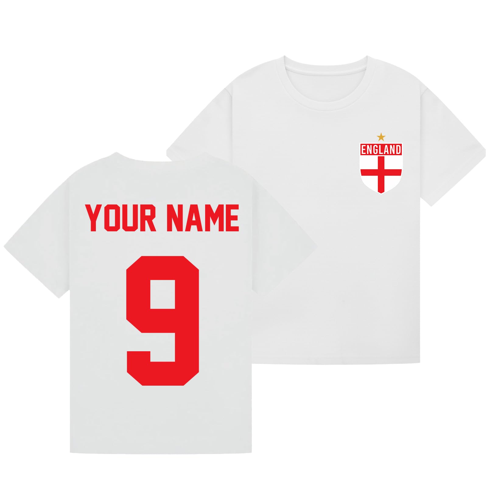 Personalised Name England 2026 Soccer Sports Football Mens Graphic Customised Number T-Shirt Novelty Retro Fan Tee USA Mexico Canada Host Nations Supporters Top White XXL