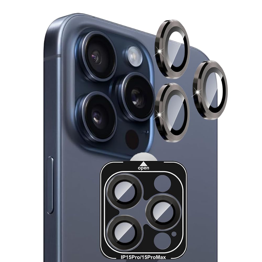 Protezione Fotocamera In Lega Di Alluminio Per IPhone 15 Pro E 15 Pro Max – Adesione Super Forte, Nero - 3