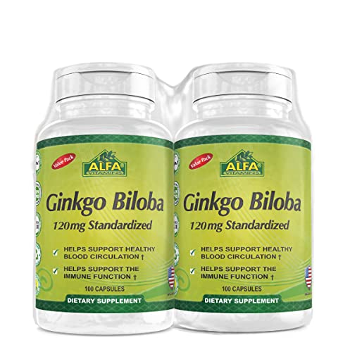 Ginkgo Biloba 120mg Herbal Supplement - Supports Brain Function and Mental Alertness - 100 Capsules 2 Pack