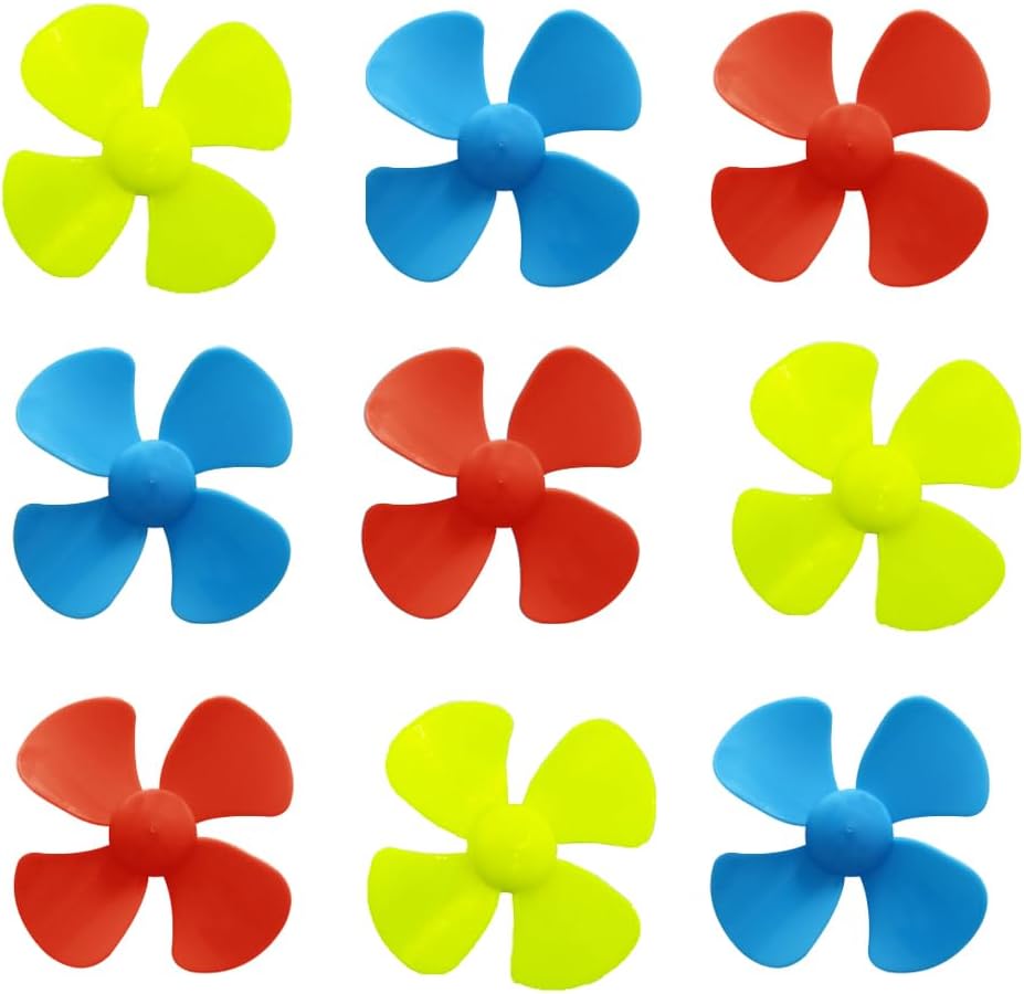 30PCS Motor Propellers 2mm Shaft Propellers with 4-Blades 50mm Fan Shape Propellers for Motor RC Boat Ship RC Airplane DIY Model Toy Parts (Yellow,Blue,Red)