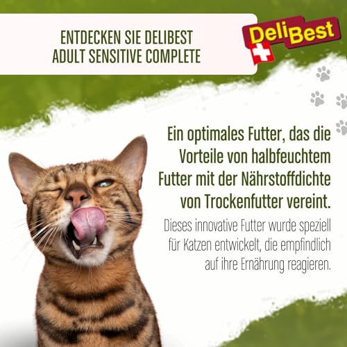 DeliBest Adult Sensitive Complete Cat Hähnchen I Halbfeuchtes Futter für Katzen Adult I aus 100% Schweizer Hähnchenfleisch I getreidefrei & ohne andere Zusätze I Katzenfutter kaltgepresst I 4x600g