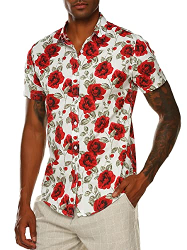 COOFANDYÂ Men'sÂ CottonÂ Floral Printed Shirt Hipster Rose GraphicÂ ButtonÂ Shirt