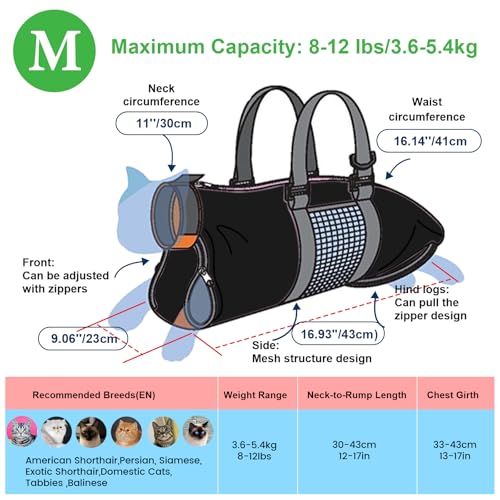 Cinf Cat Nail Clipping Cleaning Grooming Restraint Bag （Free Muzzle） No Scratching Biting for Bathing Nail Trimming Injecting Examining(Black,M)