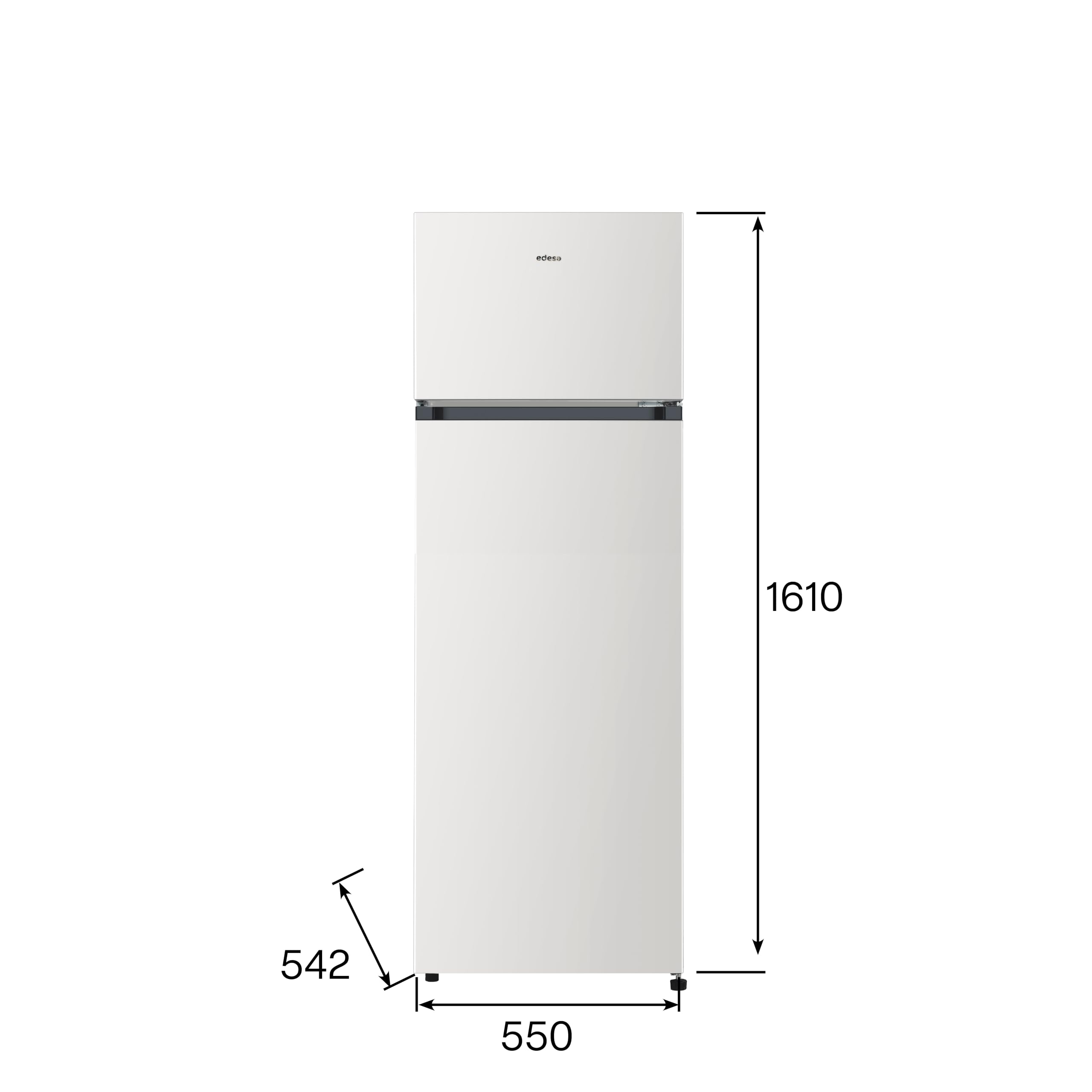 EDESA EFT-1612 WH Frigorífico de Dos Puertas de 161 cm, 243 L, Congelador Superior de 41 L, Frío Estático, Puertas Reversibles, Clase E, Blanco
