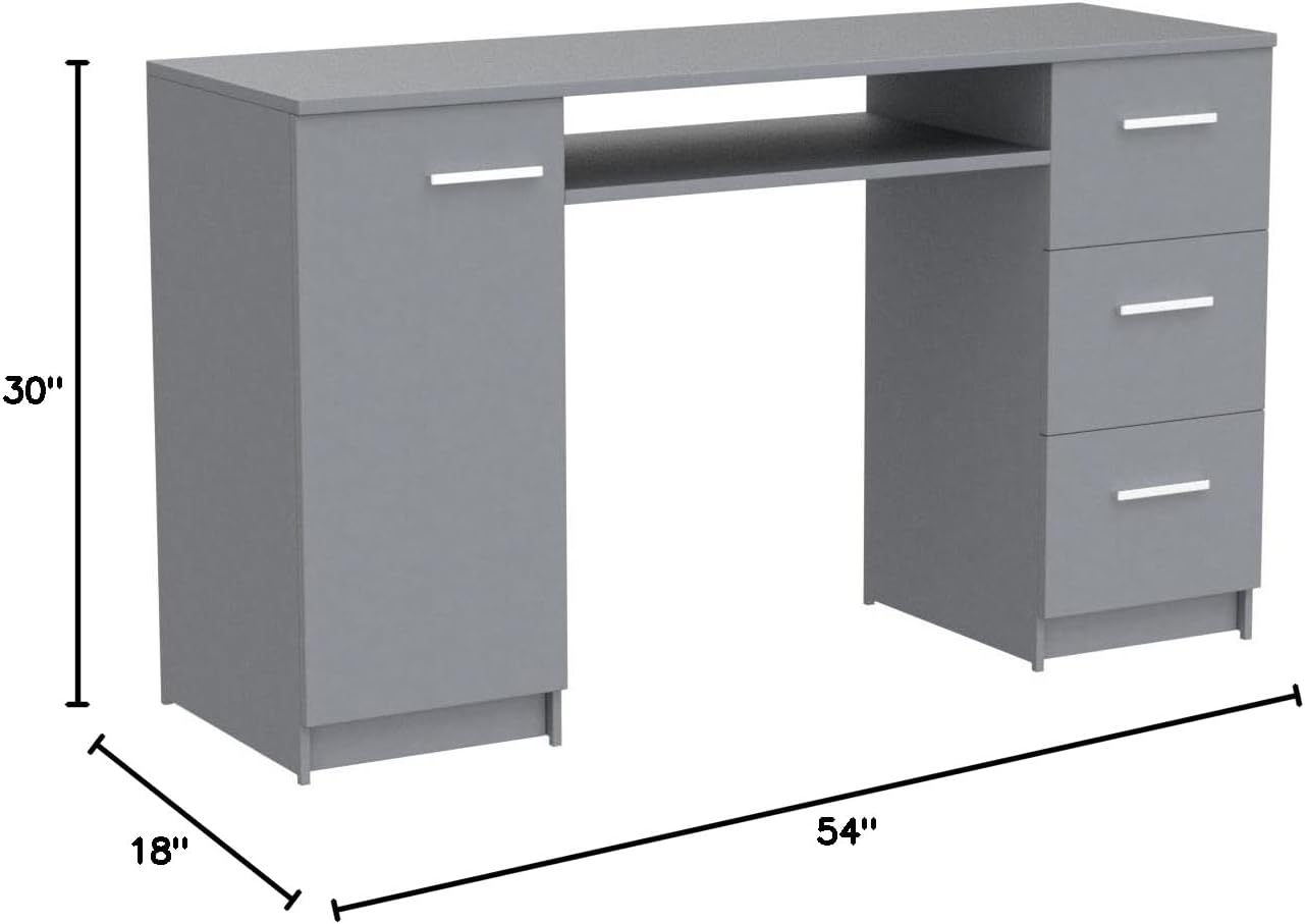 Gray Wood Gaming Desk with Drawer and Shelf