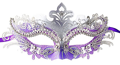 Masquerade Mask Shiny Metal Rhinestone Venetian Pretty Party Evening Prom Mask Silver Purple
