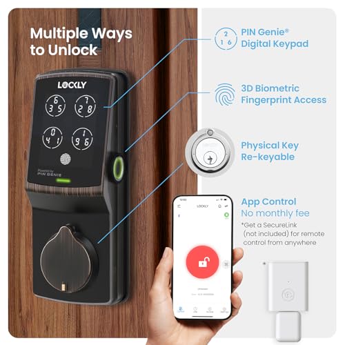 Image of Lockly Secure Pro Bluetooth Smart Door Lock, Keyless Entry with PIN Genie Digital Keypad, 3D Biometric Fingerprint Sensor Front Door Lock Deadbolt, Voice Control & Auto Lock - Deadbolt Edition