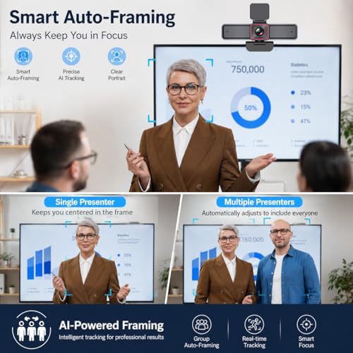 Image of Angetube 4K Webcam with AI Tracking, 100Wide Angle, Remote Control 4K Web Camera /10X Digital Zoom,1080P 60fps Web cam with HDR /Dual Noise Cancelling Mics for Video Calls /Meetings /Streaming /Skype /Zoom | Privacy Cover,10X Digital Zoom,1080P 60fps Web Cam with HDR /Dual Noise Cancelling Mics for Meetings /Streaming /Teams /Zoom