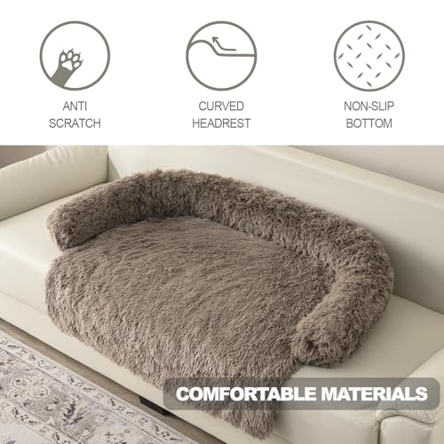 Image of Calming Dogs /Cats Bed Mats, Dog Pad Washable Removable Couch Cover, Plush Long Fur Mat for Pets, Waterproof Lining, Perfect for Small, Medium and Large Dogs and Cats (Desert Brown, 53 inchx39 inch)