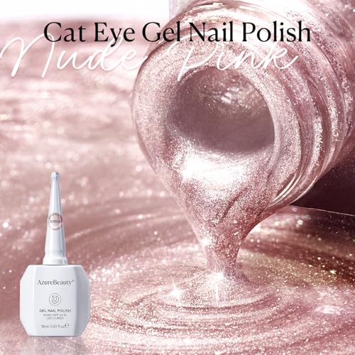 Image of AZUREBEAUTY18ML Nude Pink Cat Eye Magnetic Gel Nail Polish | Magnetic Moonlight Holographic Shimmer, Translucent Jelly Reflective Gel, Soak-Off UV /LED Nail Polish for Nail Art DIY