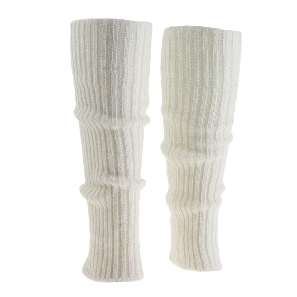 HEAVY DRIVER® Leg Warmers for Women Girls Knitted Leg Warmer Calf Length Stocking Boot Socks Crochet Leggings Winter Sports Socks Retro Ribbed Leg Warmers for Women (White)