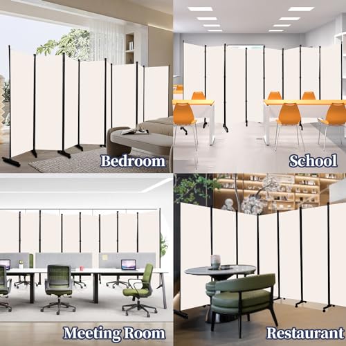 Room Divider Folding Privacy Screens with Wheels, 6FT Tall Divider for Room Separation, Movable Room Partitons and Dividers, Indoor Room Dividers Panel with Fabric (Beige, 8 Panel-176‘’W-Wheels) by HOMSCREENER - Used condition - Image 7