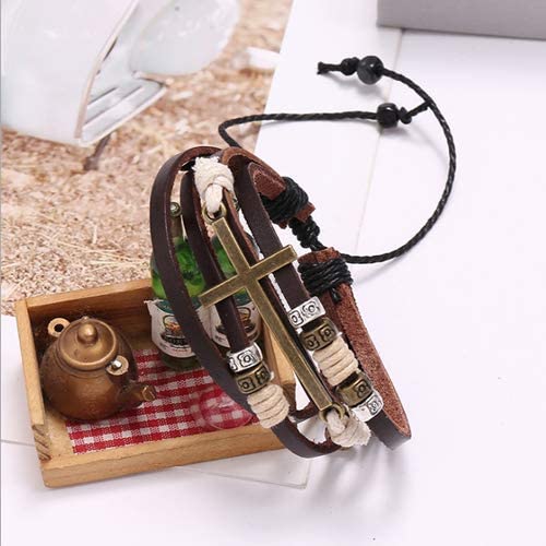 Fuqimanman2020 2Pcs Religious Cross Tree Of Life Wrap Bracelets Vintage Handmade Leather Christian Adjustable Bracelet Jewelry Set #TOP3