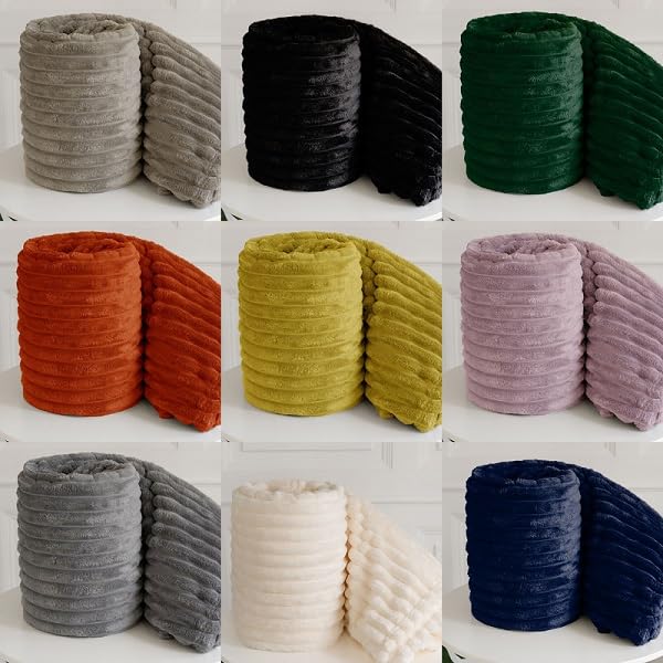 Luxury Chunky Ribbed Cord Throw Blanket - Super Soft Sofa Bed Couch Throwover, Warm Cozy Snuggle Comfort Throws Bedding (Aubergine/Purple, Double 150 x 200 cm)