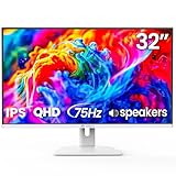 CRUA 32Inch White Monitor, QHD (2560X1440P), 75Hz Computer Monitor, IPS Screen, 120% sRGB, Support AMD FreeSync, Blue Light Filter, HDMI & DP, Built-in Speakers, Wall Mount Installation (75mm*75mm)