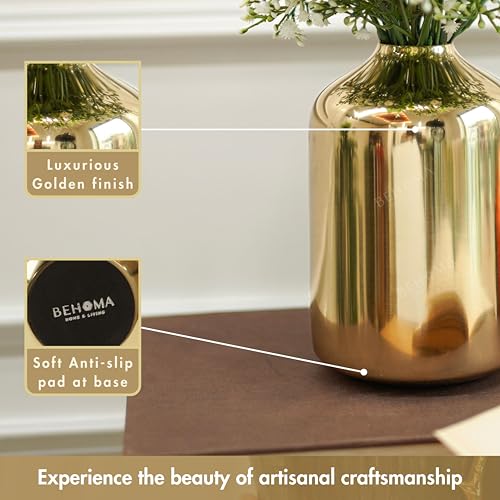 Image of BEHOMA Metal Flower Vase Set of 4, Gold | Modern Metal flower vase in Gold - for fresh or artificial flower displays for living room - great wedding gift (Set of 4)
