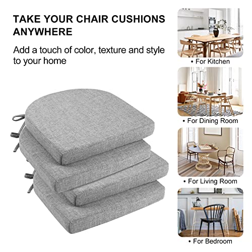 Image of Wellsin Chair Cushions for Dining Chairs 4 Pack - Kitchen Chair Cushions with Ties and Non-Slip Backing - Dining Chair Pads 16 inchX16 inchX2 inch, Light Gray
