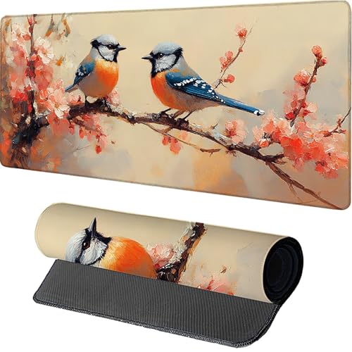 Gaming Bird Musmatta, Flower Skrivbordsmatta 1600x800x3mm, XXL musmatta med sydda kanter, Skrivbordstillbehör, Skrivbordsmatta med halkfri gummibas, förbättrar noggrannhet och hastighet, 5-8705