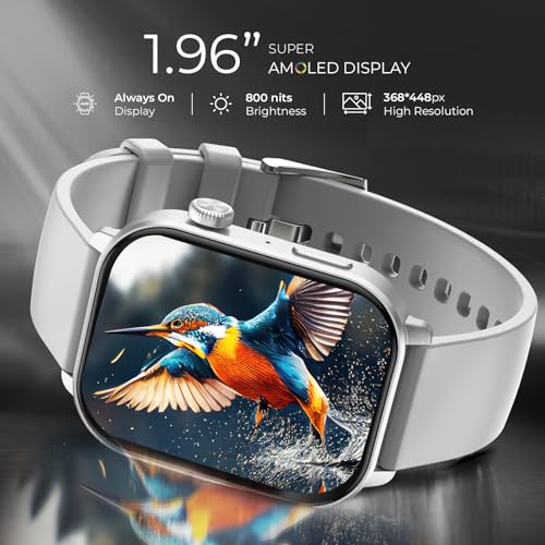 Image of beatXP Unbound Pro 1.96 inch Super AMOLED Display Bluetooth Calling Smart Watch, Metal Body, Rotary Crown, 410 * 502px, 800 Nits, 60Hz Refresh Rate, 100+ Sports Modes, 24 /7, IP67 (Silver)