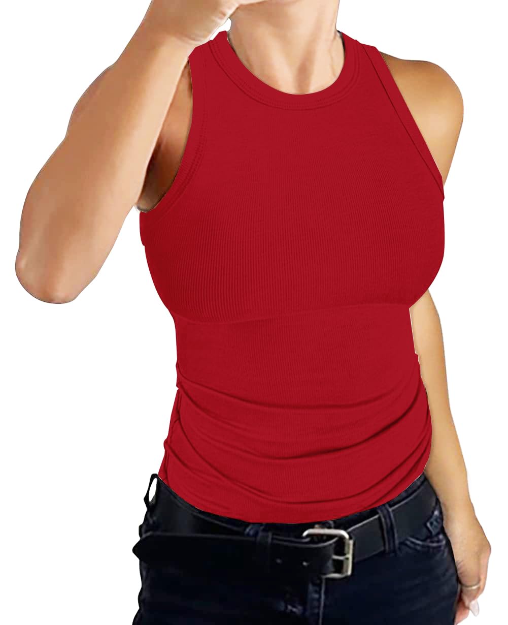 DUOEASE Top Damen Sommer 2025 Basic High Neck Tanktop Gerippt Slim Fit Einfarbig Top