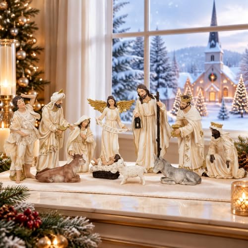 12.5in Nativity Set & Figures, 12-Piece Resin Nativity Scene
