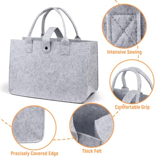 Dawumin Filztasche Groß Einkaufstasche, Filztaschen Shopper, Faltbar Filzkorb, Tragetasche Shopping Bag, Tasche Filz zur Einkaufen, Ausgehen, Aufbewahrung, Reisen, Picknick, 40x26x20cm (Grau)