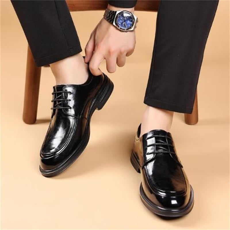 Black Patent Men's Dress Shoes Business Fashion Lace Up Shoe Rebound Shock Absorption Rubber Soft Sole Shoes for Men(D,6)