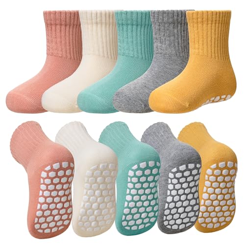 SeeyAN Baby Non Slip Socks Toddler Boys Girls Grips Cotton Anti Skids Crew Cute Cartoon Infant Socks 5 Pairs