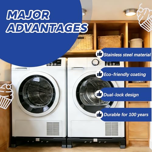 Image of Heavy Duty Stainless Steel Laundry Pedestal - 6 inch Height Universal Washer & Dryer Stand for Front Load Machines, Ice Maker, Samsung /LG - Durable Appliance Base with Non-Slip Feet