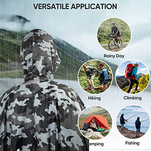 Image of PTEROMY Hooded Rain Poncho for Adult, Waterproof Lightweight Unisex Raincoat for Hiking Camping Emergency