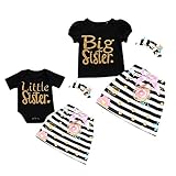 Little Big Sister Matching Romper T-Shirt Polka Dot Skirt Headband Outfits Set (3-6M, Little)