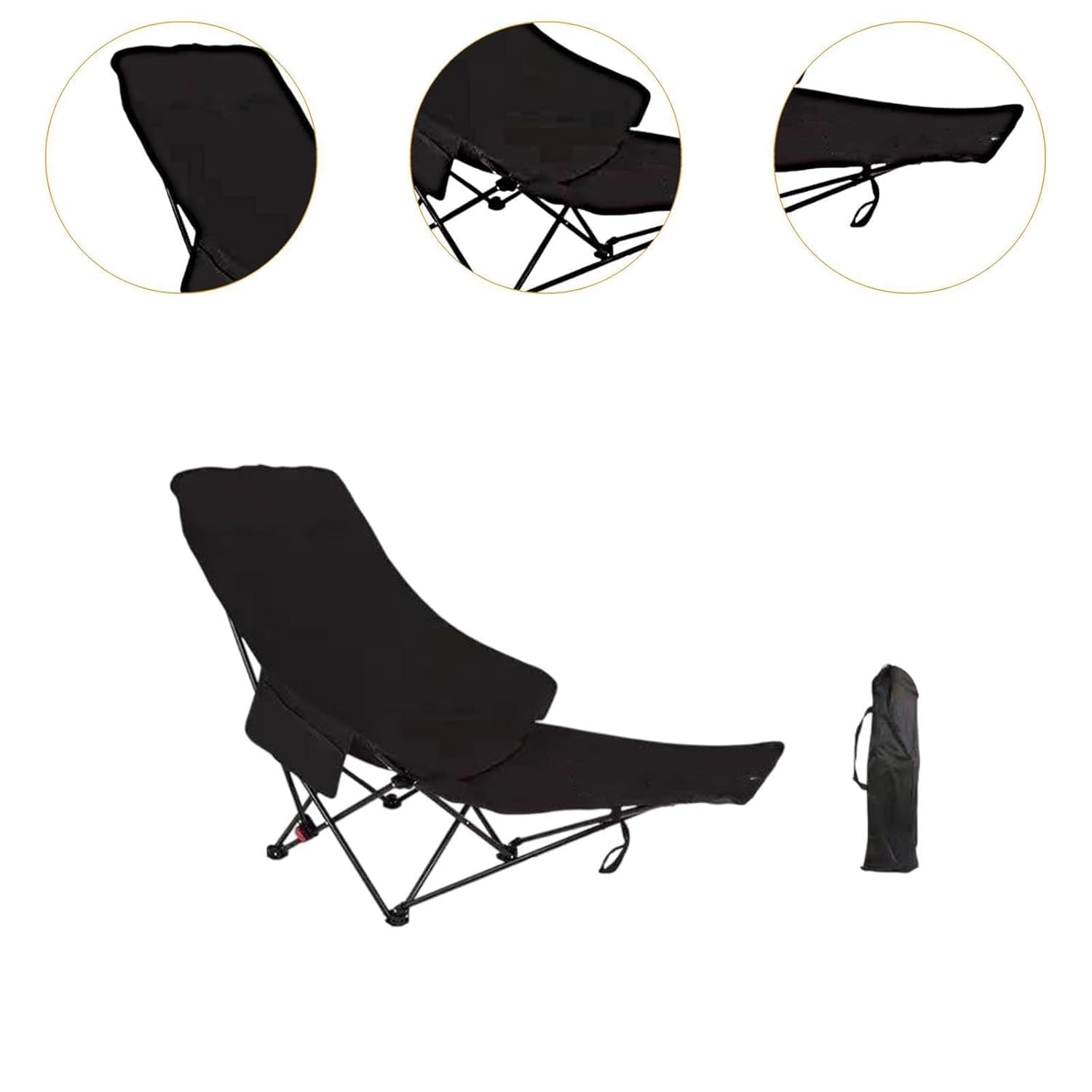 KKVBOSS Folding Reclining Camping Lounge Chair with Adjustable Backrest and Leg Support, Black 2