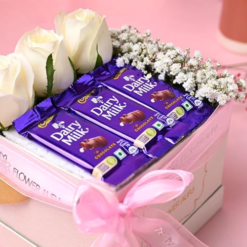 Floweraura " Designer Fresh Live 2 White Roses With 3 Chocolate In Fa Box For Valentine'S Day Gift, Birthday Gift, Anniversary Gift, Mother'S Day Gift & Women'S Day Gift (Same Day Delivery) " 2 51iDV2vBC8L