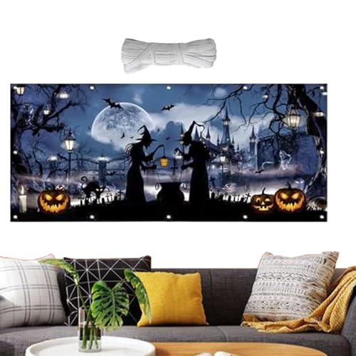 Bannière de garage d'Halloween de sorcière pour décoration extérieure de maison