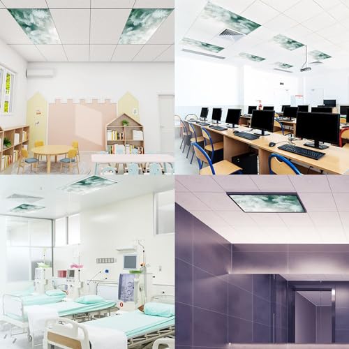 Image of 4 Pack Fluorescent Light Covers for Ceiling - Christmas Winter Snow Pine Tree Backgrounds Close Up Green Color White Magnetic Filters Diffuser Shade for Classroom Home Office School