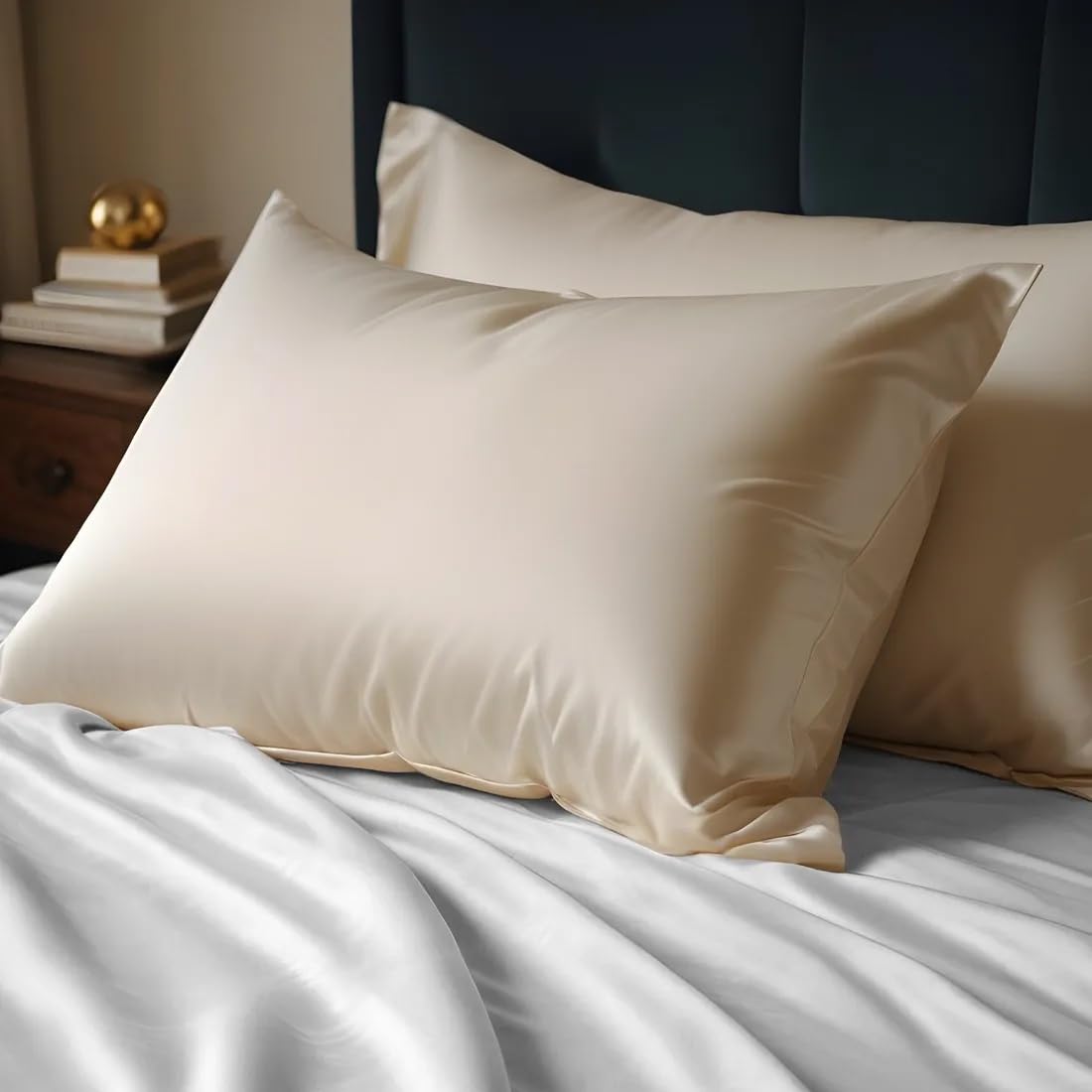 Seidenkissenbezug Dunkelchampagner inSilk - 100% Maulbeerseide, Satin, luxuriös & hautfreundlich, mit Hotelverschluss und Paspelierung, maschinenwaschbar (40 (H) x 80 (W))