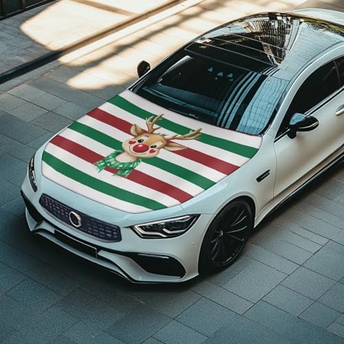 Image of Christmas Deer Car Hood Cover Polyester Elastic Fabric Protector for Car Hood Removable Automotive Accessories for Most Automotive Christmas Decoration and Gifts