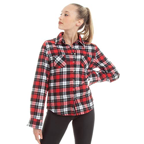 Red Plaid Flannel Long Sleeve Button Down Shirt Hip Hop Women's