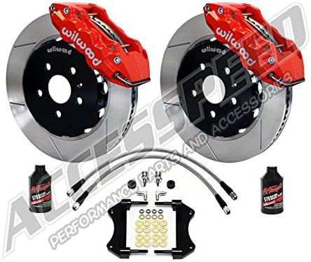 WILWOOD CORVETTE C6 FRONT 14" AERO6 BIG BRAKE KIT WITH FREE STAINLESS BRAKE LINES & BRAKE FLUID, RED CALIPERS, SLOTTED ROTORS, 2005 2006 2007 2008 2009 2010 2011 2012 2013 CORVETTE C6