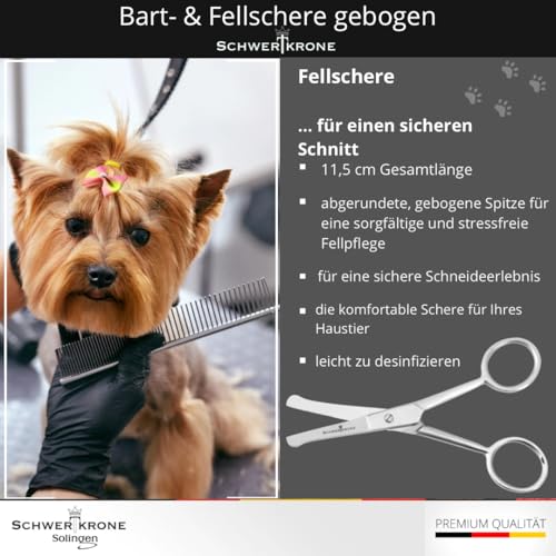 SCHWERTKRONE® Fellschere für Hunde Pfotenschere Gebogen Hundehaar-Schere Haarschere abgerundet (11,5 cm)